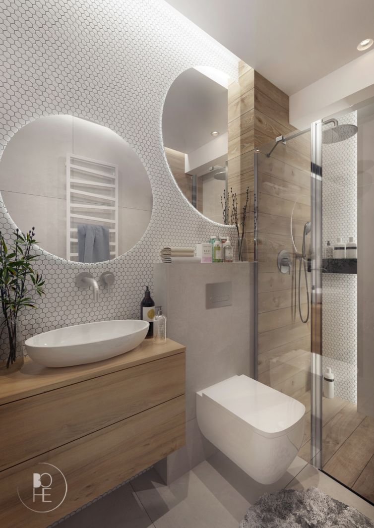 jasna łazienka z białą mozaiką architekt Łódź