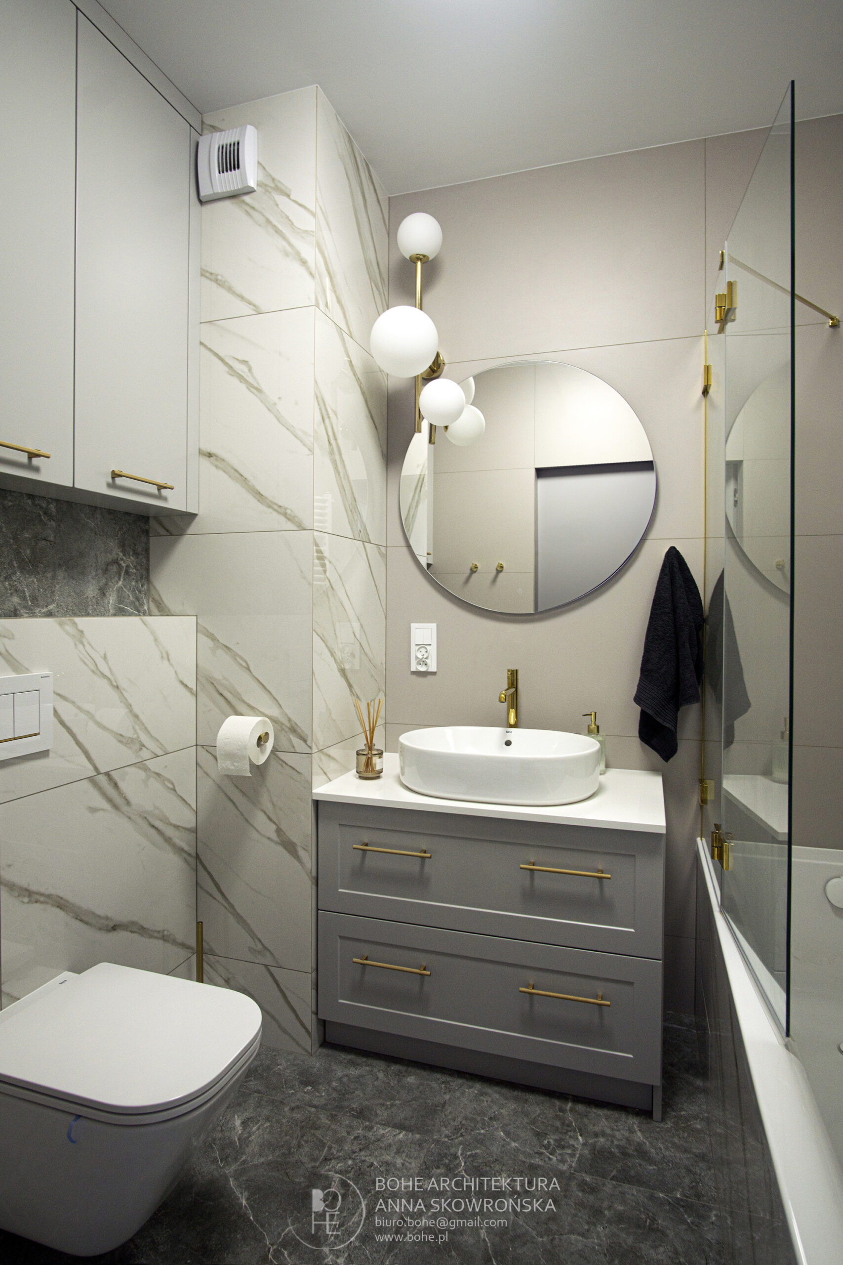 projekt łazienki ze złotymi detalami architekt białystok