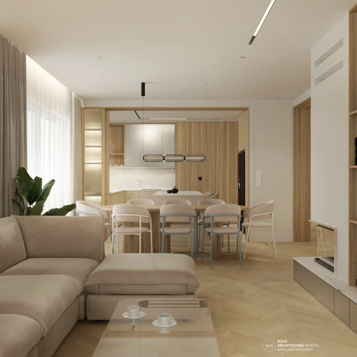 1_ architekt wnętrz Białystok nowoczesny minimalistyczny dom w beżowych odcieniach