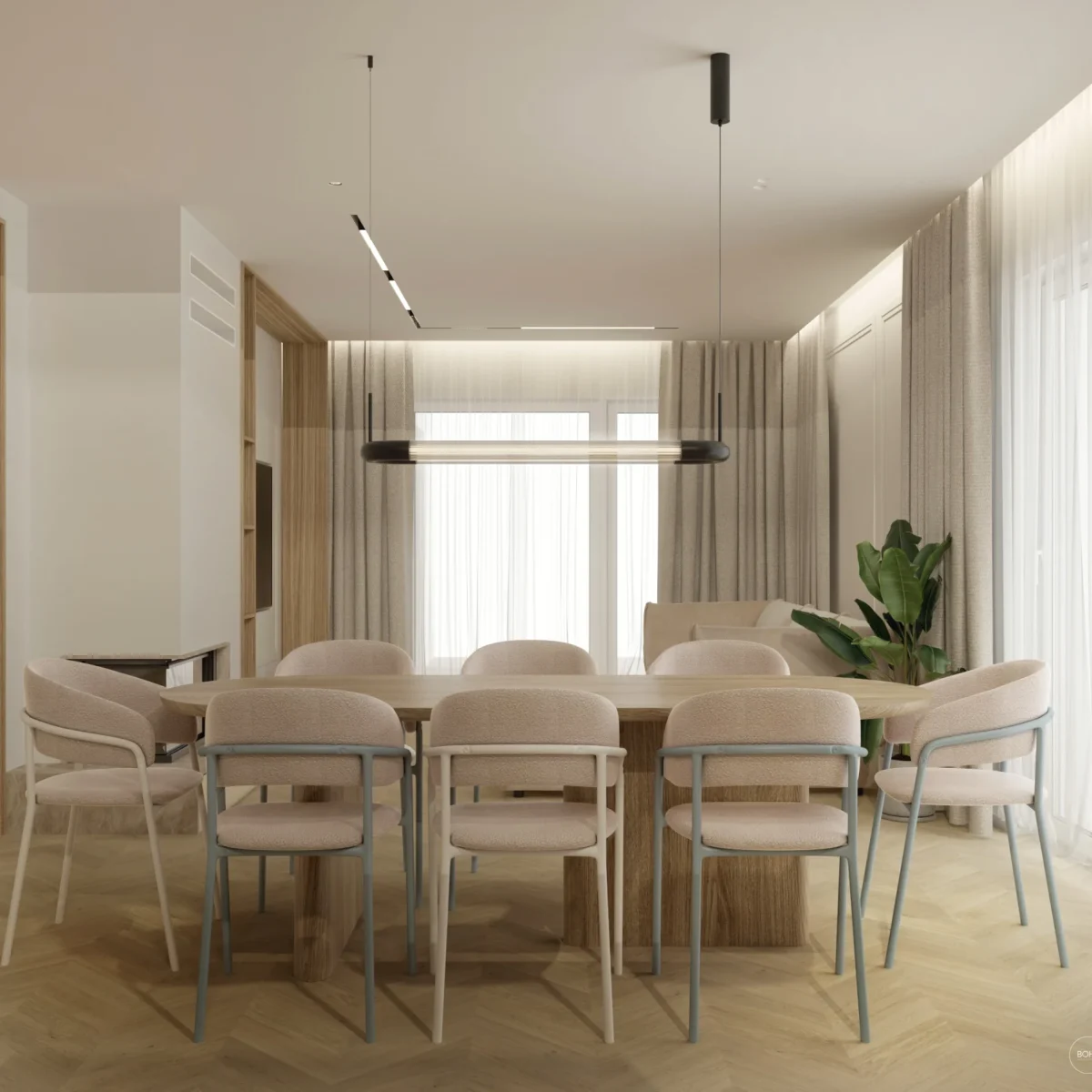 4_nowoczesny minimalistyczny dom z dużą narożną sofą i drewnianą podłogą